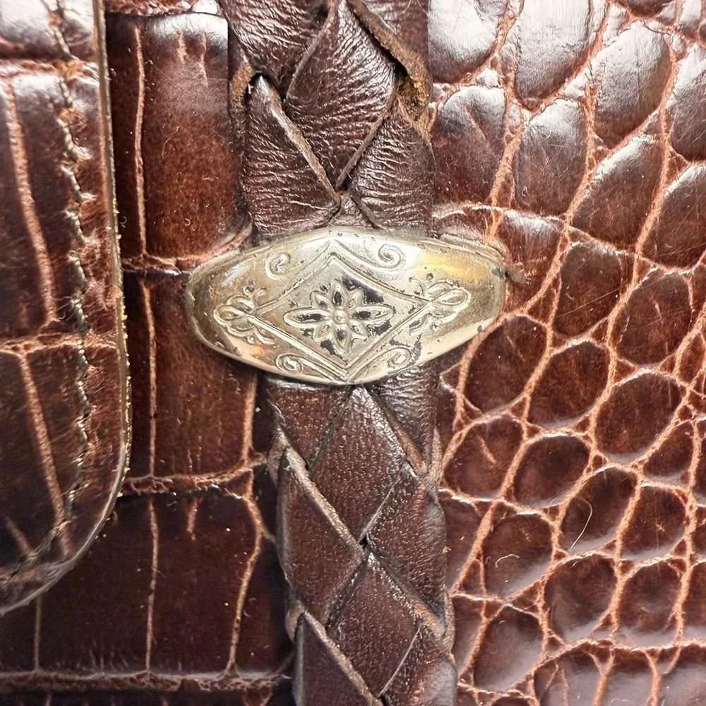 Vtg Brighton Brown Leather Braided Strap Purse Western Chic Coastal Cowgirl